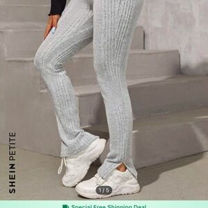 SHEIN Petite Gray Ribbed Knit Pants